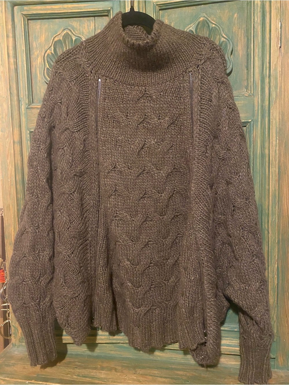 Free People Cable Knit Turtleneck Sweater - Brown